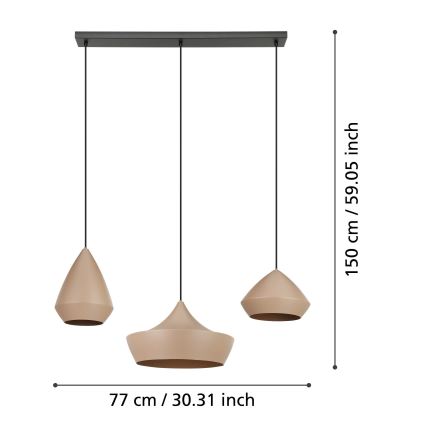 Eglo - Lühter 3xE27/28W/230V beež