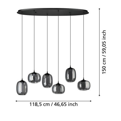 Eglo - LED Hämardatav lühter 6xLED/3,7W/230V 2700-6500K suitsune + kaugjuhtimispult