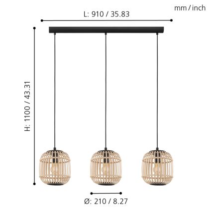 Eglo - Lühter 3xE27/28W/230V