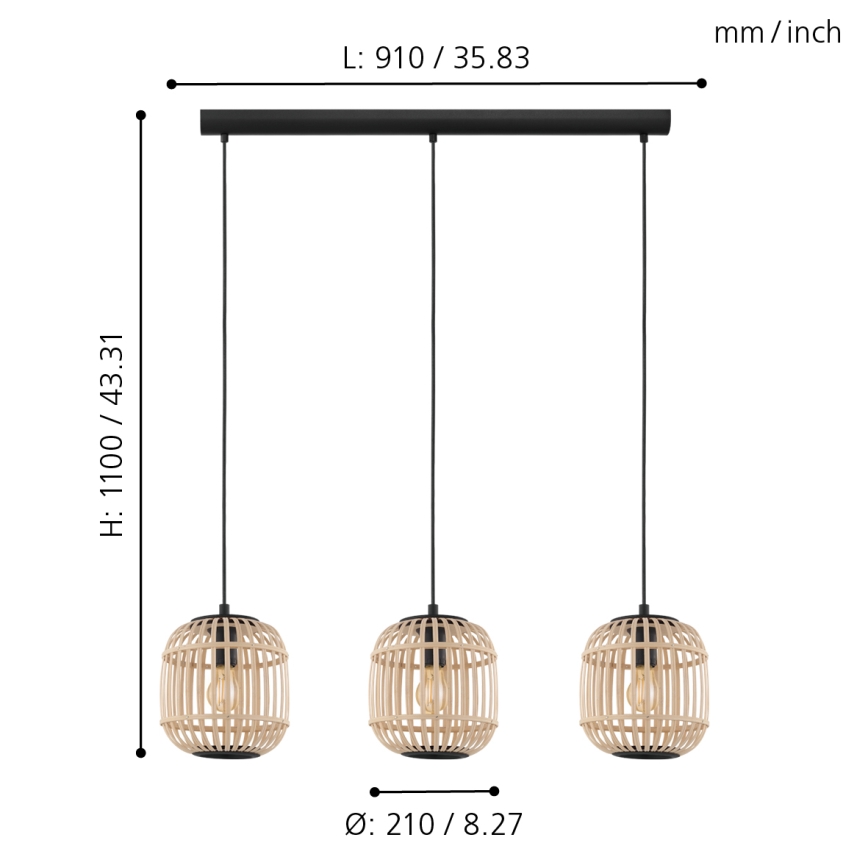 Eglo - Lühter 3xE27/28W/230V