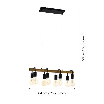 Eglo 43316 - Ripplamp kaabliga ERRIBERA 8xE27/40W/230V tamm/must