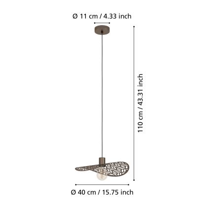 Eglo - rippvalgusti kaabliga 1xE27/60W/230V, läbimõõt 40 cm, pronksivärvi