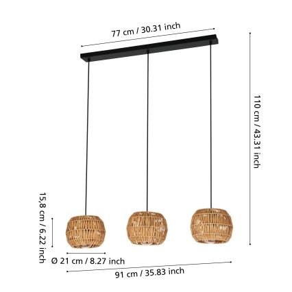 Eglo - Lühter kaabliga 3xE27/40W/230V pruun