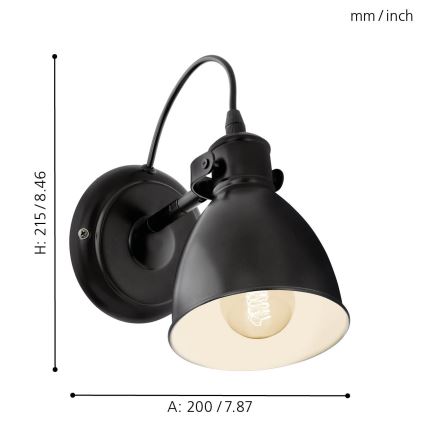 Eglo 55261 - Seinavalgusti PRIDDY 1xE27/40W/230V must