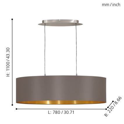 Eglo 55271 - Lühter MASERLO 2xE27/60W/230V pruun