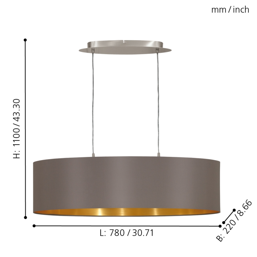 Eglo 55271 - Lühter MASERLO 2xE27/60W/230V pruun