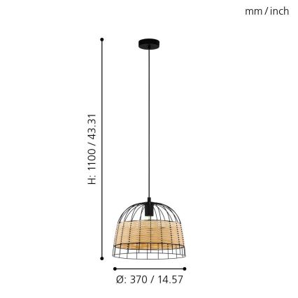 Eglo 55709 - Lühter ANWICK 1xE27/40W/230V rotang
