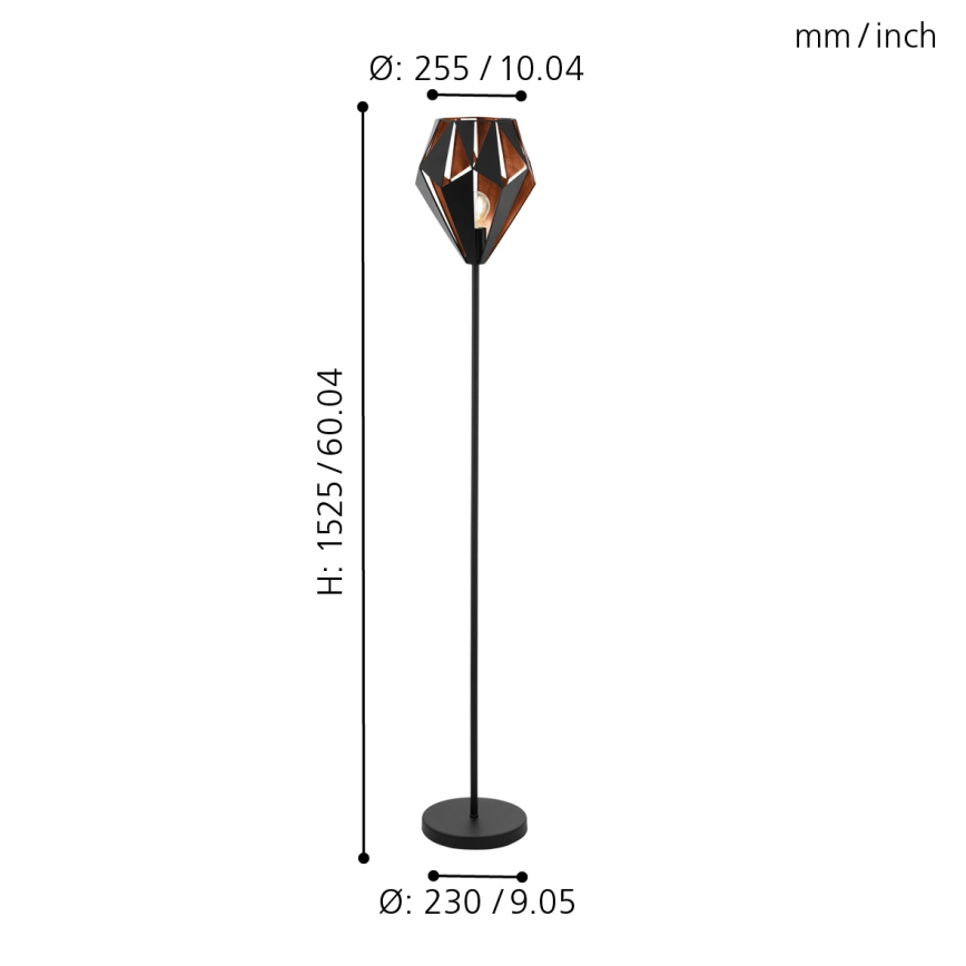 Eglo 62838 - Põrandalamp CARLTON PRO 1xE27/60W/230V must
