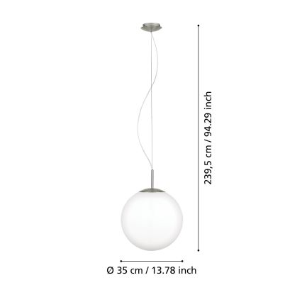 Eglo 63269 - Rippvalgusti PIEDALE 1xE27/60W/230V Ø 35 cm mattkroom