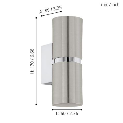 Eglo 64794 - LED Seinavalgusti PASSA PRO 2xGU10/3,3W/230V 3000K matt kroom