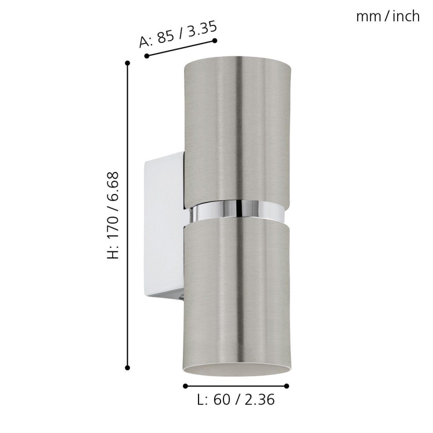 Eglo 64794 - LED Seinavalgusti PASSA PRO 2xGU10/3,3W/230V 3000K matt kroom