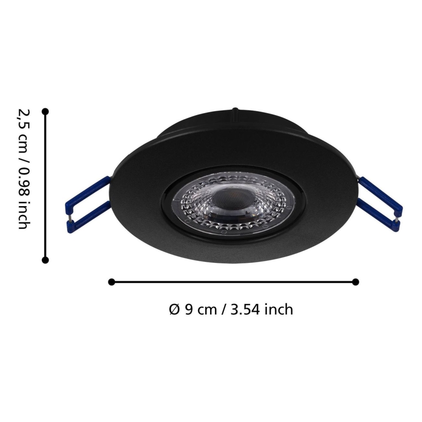 Eglo 75765 - KOMPLEKT 3x LED Süvistatav valgusti ZUJAR LED/3,4W/230V must