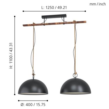 Eglo 78444 - Lühter HODSOLL 2xE27/40W/230V must/pruun