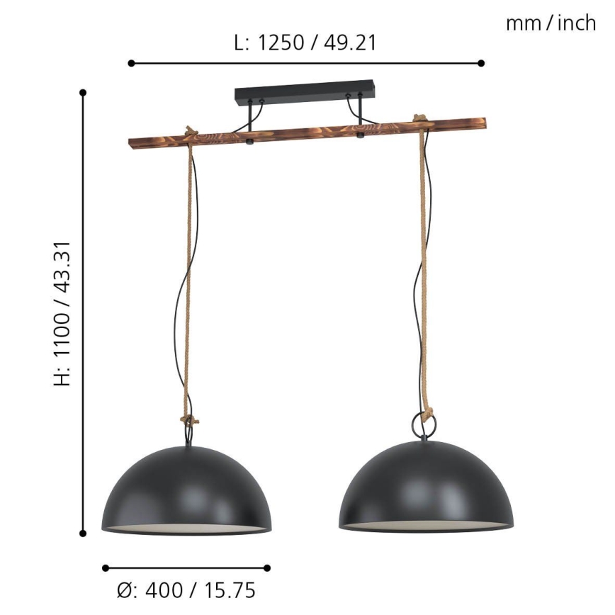 Eglo 78444 - Lühter HODSOLL 2xE27/40W/230V must/pruun