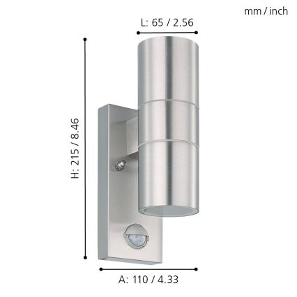 Eglo 79594- LED Väli seinavalgusti koos anduriga ARAPONGAS 2xGU10/2,8W/230V IP44 matt kroom