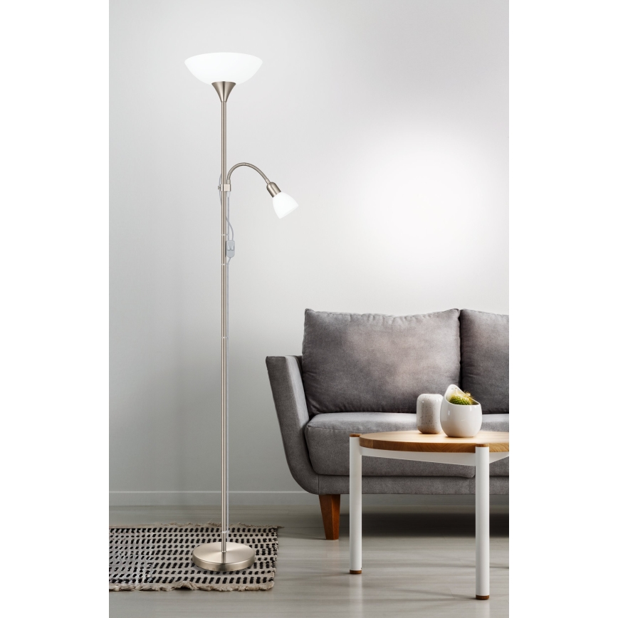 EGLO - Põrandalamp 1xE27/60W + 1xE14/25W matistatud kroom