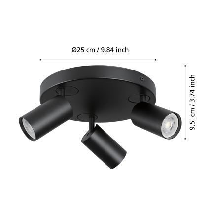 Eglo - LED RGBW Hämardatav kohtvalgusti 3xGU10/4,9W/230V must