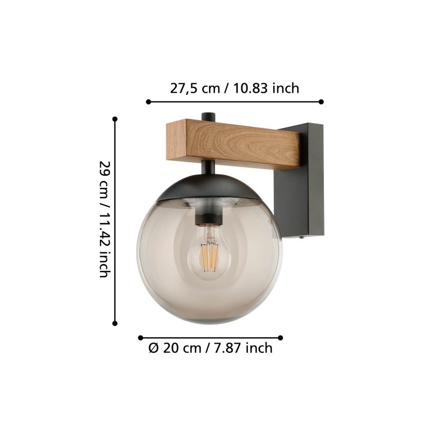 Eglo - Väli seinavalgusti 1xE27/40W/230V must/puit IP44