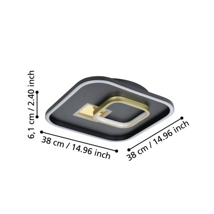Eglo - LED Laevalgusti 1xLED/16,2W/230V + 1xLED/9,2W 38x38 cm must/kuldne