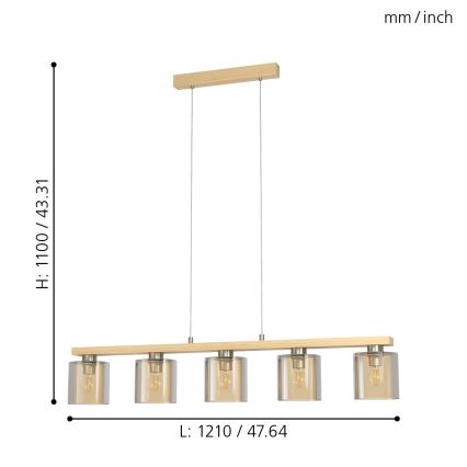 Eglo - Rippvalgusti kaabliga 5xE27/28W/230V