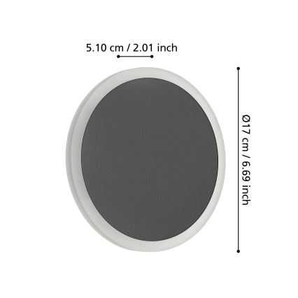 Eglo - LED Seinavalgusti LED/12W/230V 3000K d. 17 cm must
