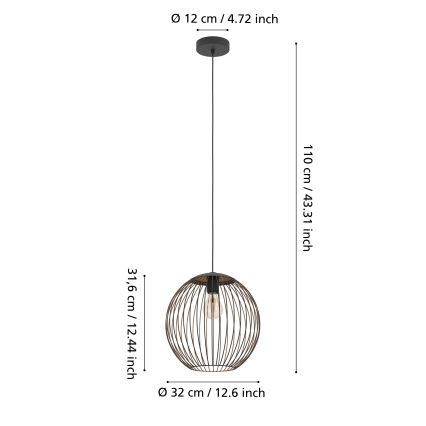 Eglo - Kaabliga rippvalgusti 1xE27/60W/230V must