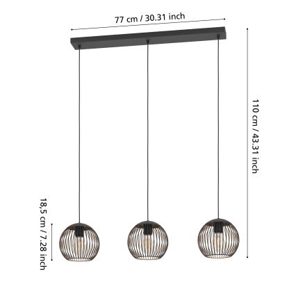 Eglo - Kaabliga rippvalgusti 3xE27/60W/230V must
