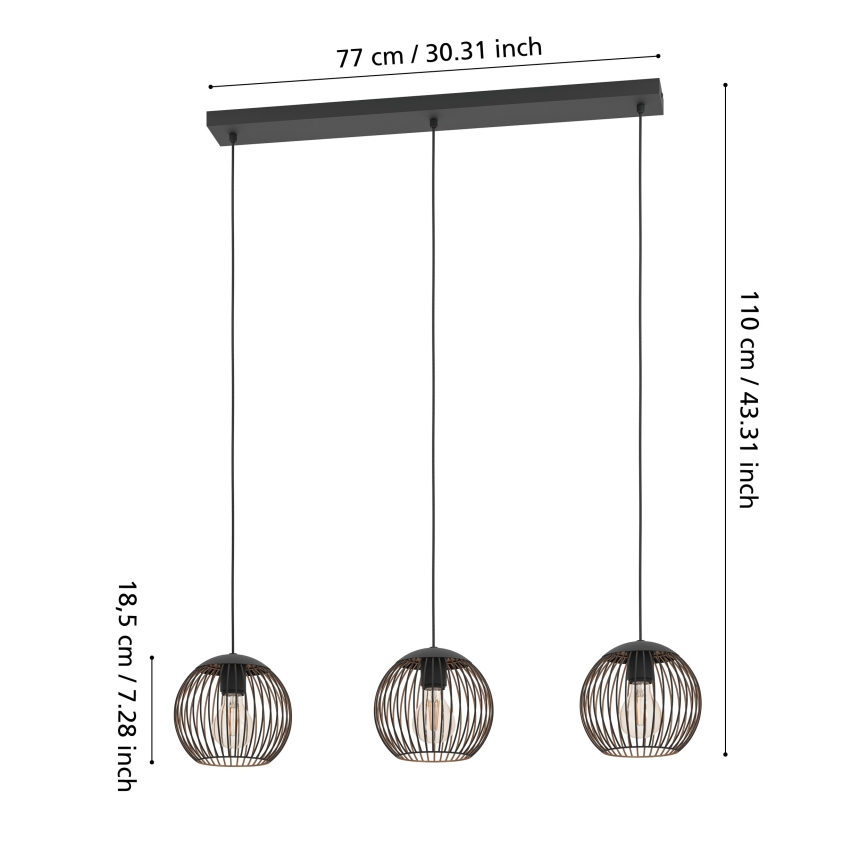 Eglo - Kaabliga rippvalgusti 3xE27/60W/230V must