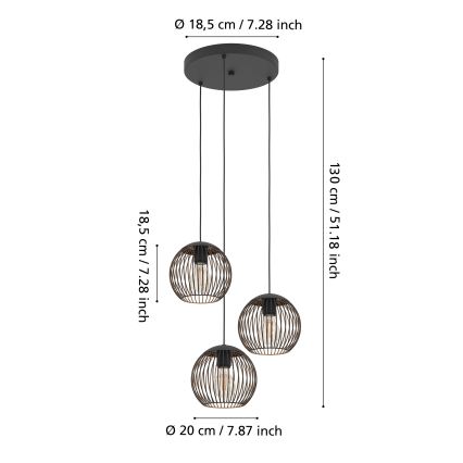 Eglo - Rippvalgusti kaablil 3xE27/60W/230V must