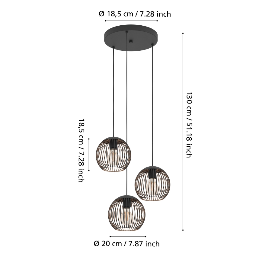 Eglo - Rippvalgusti kaablil 3xE27/60W/230V must