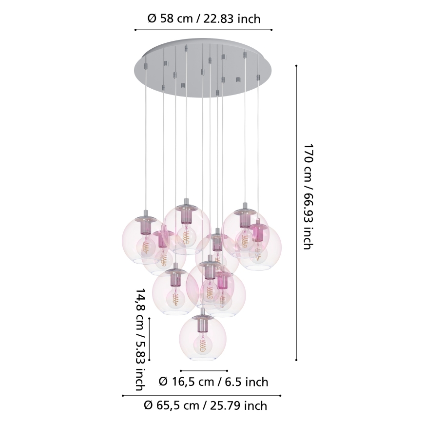 Eglo - Ripplühter kaabliga 10xE27/60W/230V läikiv kroom/läbipaistev