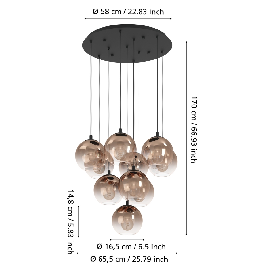 Eglo - Ripplühter kaabliga 10xE27/60W/230V must/beež/suitsune