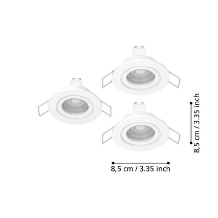 Eglo - KOMPLEKT 3x LED vannitoa süvistatav spottvalgusti 1xGU10/4,5W/230V IP44 valge