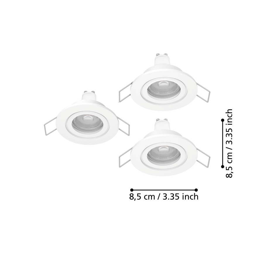 Eglo - KOMPLEKT 3x LED vannitoa süvistatav spottvalgusti 1xGU10/4,5W/230V IP44 valge
