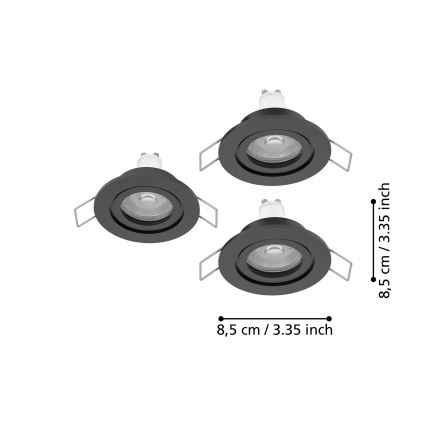 Eglo - Komplekt 3x LED-vannitoa süvistatavad spot-valgustid 1xGU10/4,5W/230V IP44 must