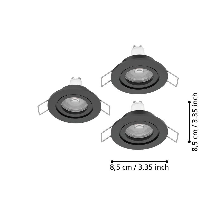 Eglo - Komplekt 3x LED-vannitoa süvistatavad spot-valgustid 1xGU10/4,5W/230V IP44 must