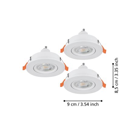 Eglo - Komplekt 3x LED süvistatavad suunavalgustid 1xGU10/4,5W/230V valge