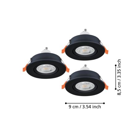 Eglo - komplekt 3x LED lae sisse paigaldatavat punktvalgustit 1xGU10/4,5W/230V, must