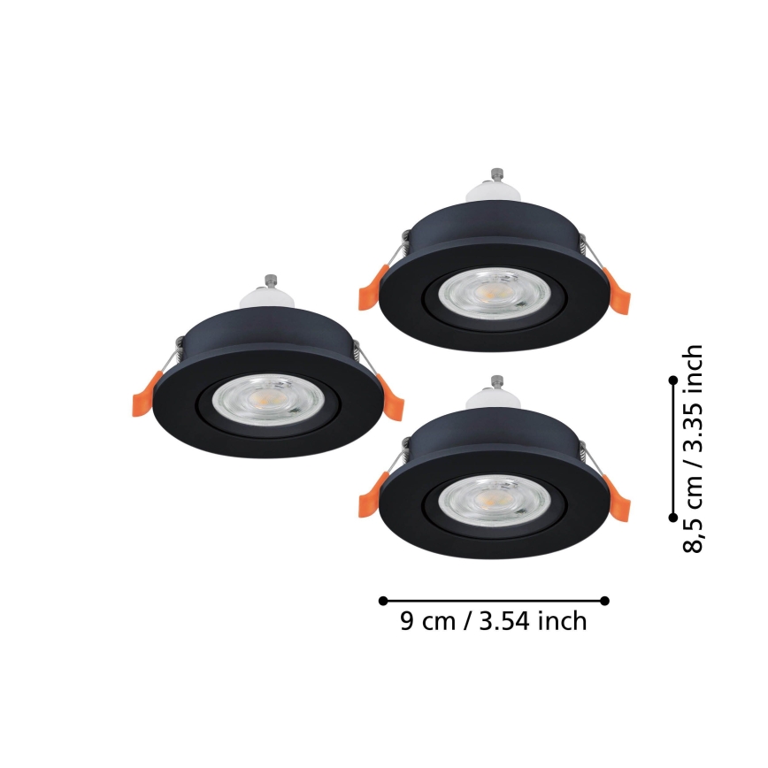 Eglo - komplekt 3x LED lae sisse paigaldatavat punktvalgustit 1xGU10/4,5W/230V, must