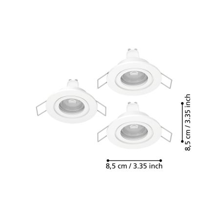 Eglo - komplekt 3x LED süvistatavat vannitoa punktvalgustit, igaüks 1xGU10/4,5W/230V, IP44, valge