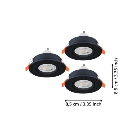 Eglo - Komplekt 3x LED vannitoa lae sisseehitatavad spot-valgustid 1xGU10/4,5W/230V IP44 must