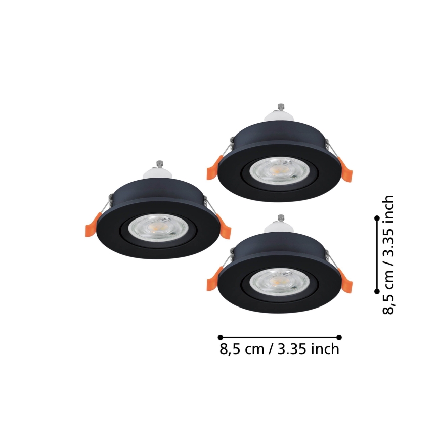Eglo - Komplekt 3x LED vannitoa lae sisseehitatavad spot-valgustid 1xGU10/4,5W/230V IP44 must
