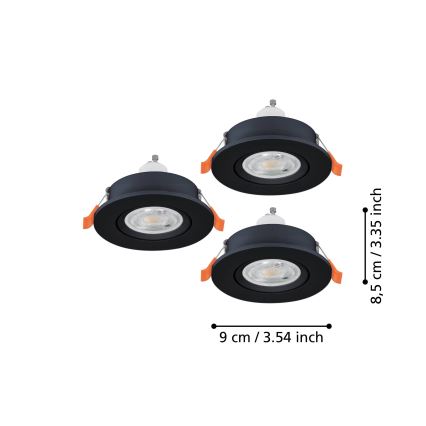 Eglo - Komplekt 3x LED laesisse paigaldatav spot-valgusti 1xGU10/4,5W/230V must