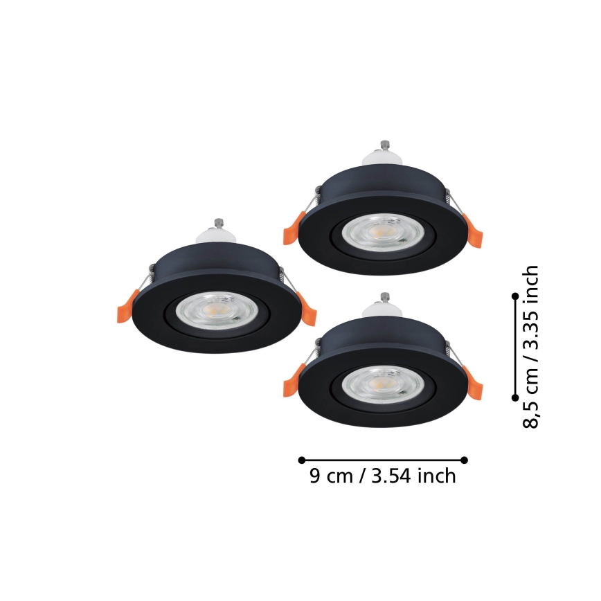 Eglo - Komplekt 3x LED laesisse paigaldatav spot-valgusti 1xGU10/4,5W/230V must