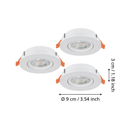 Eglo - Komplekt 3× LED süvistatavaid kohtvalgusteid LED/4,8W/230V 2700/4000/6500K valge