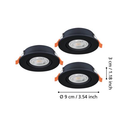 Eglo - komplekt 3x LED süvistatav spot-valgusti LED/4,8W/230V 2700/4000/6500K must