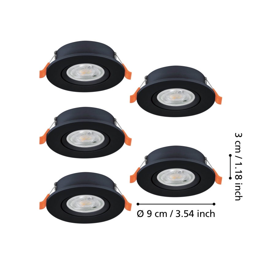 Eglo - Komplekt 5x LED süvistatav punktvalgusti LED/4,8W/230V 2700/4000/6500K must