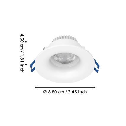 Eglo - LED-vannitoa lae sissepandav valgusti LED/4,9W/230V 2700/4000/6500K Ø 8,8 cm IP65 valge