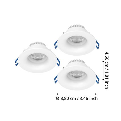 Eglo - komplekt 3x LED vannitoa süvistatavad laevalgustid LED/4,9W/230V 2700/4000/6500K läbimõõt 8,8 cm IP65 valge