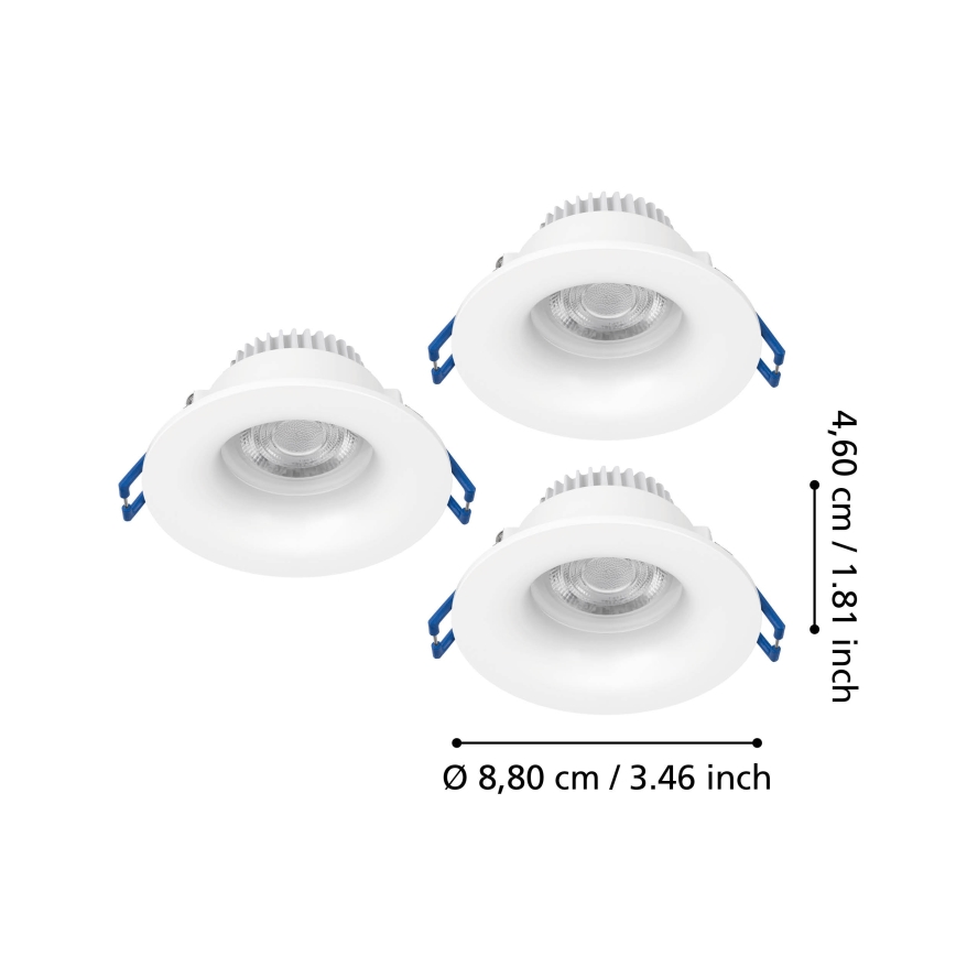 Eglo - komplekt 3x LED vannitoa süvistatavad laevalgustid LED/4,9W/230V 2700/4000/6500K läbimõõt 8,8 cm IP65 valge